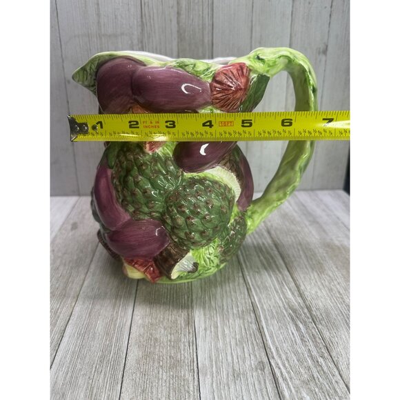 Vintage World Bazaar Majolica Style Pitcher Ceramic Embossed Vegetable 7" Tall - Picture 9 of 12